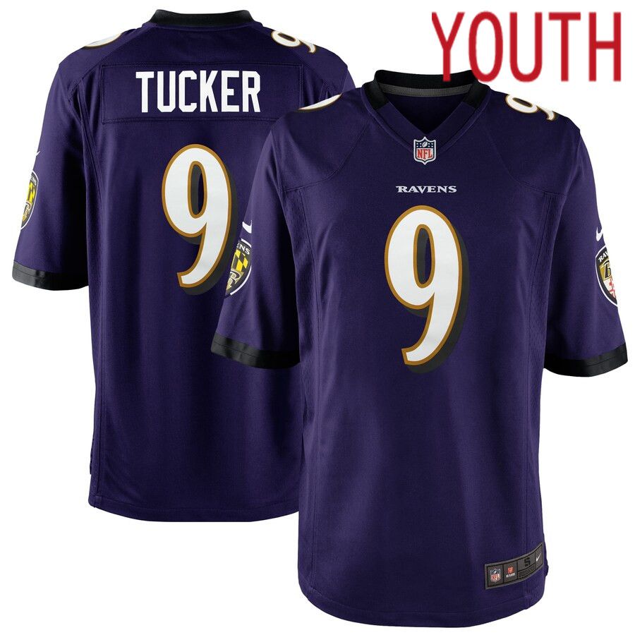Youth Baltimore Ravens 9 Justin Tucker Nike Purple Team Color Game NFL Jersey